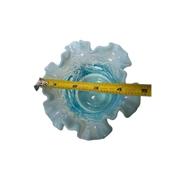 Vintage LG Wright Blue Glass Opalescent Raised Cherry Design Vase MCM 1960’s - Picture 8 of 11